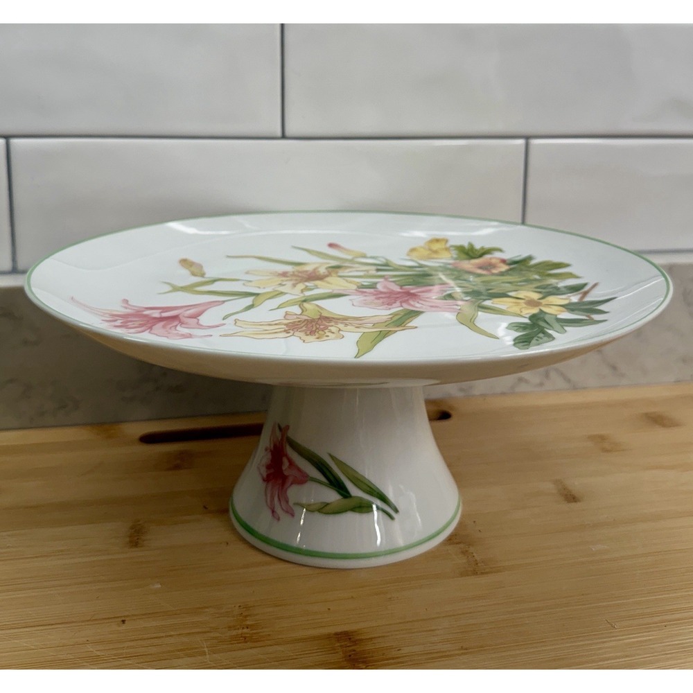 Vintage Shafford Jade Lily Fine Porcelain Pedestal Cake Stand 10.5" Diameter